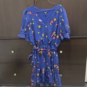 Express Blue Dress with Floral Patterns